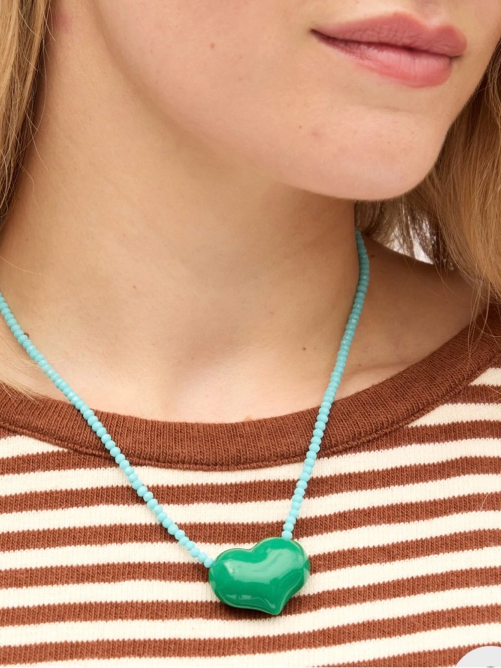 Clare V Beaded Heart Necklace - Turquoise and Green - Mint Condition - Picture 7 of 7
